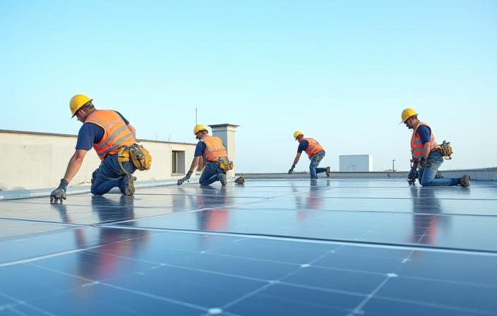 Britannia construction team installing solar panels